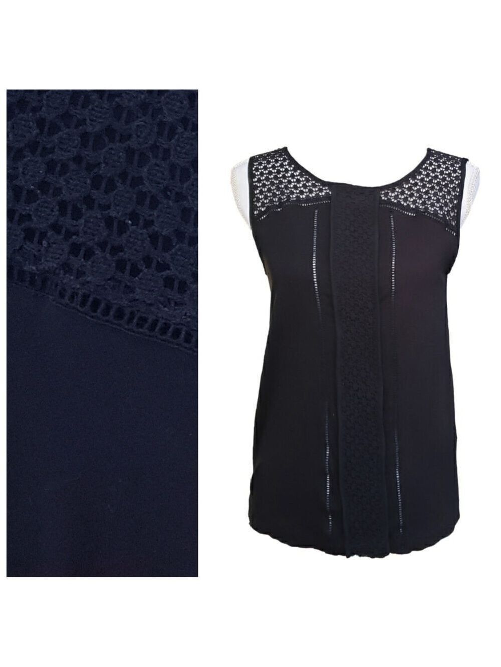LOFT Women's Black Sleeveless Lace Trim Top Size M